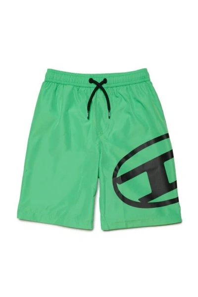 Diesel Kids Mrul Logo Printed Swim Shorts In Green