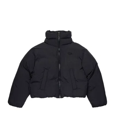 Diesel Kids Oval-d Logo Embroidered Padded Jacket In Black