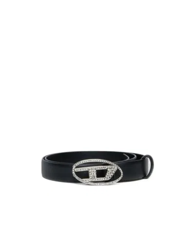 Diesel Kids Oval-d Buckle Embellished Belt In Black