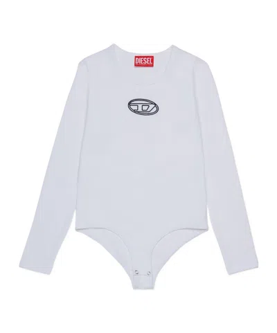 Diesel Kids Oval-d Logo Embroidered Bodysuit In White