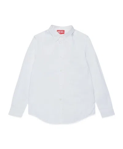 Diesel Kids Oval-d Logo Embroidered Long-sleeved Shirt In White