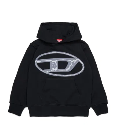 Diesel Kids Oval-d Logo Printed Hoodie In Black