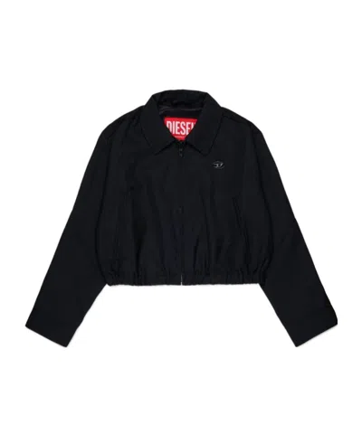 Diesel Kids Oval-d Plaque Zipped Jacket In Black