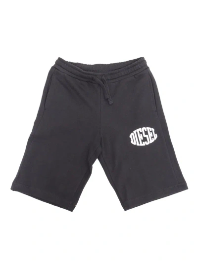 Diesel Kids Pbol Logo Printed Drawstring Shorts In Black