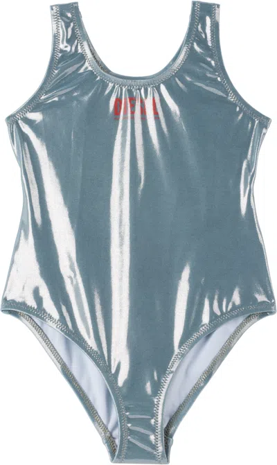 Diesel Kids Silver Mifog Swimsuit In Blue