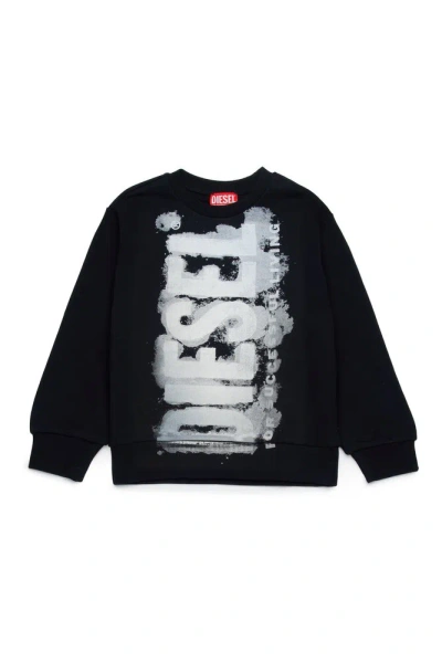Diesel Kids' Sjuste16 Over Logo Printed Sweatshirt In Black