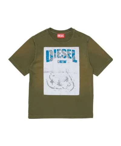 Diesel Kids Tbers Over Crewneck T-shirt In Green