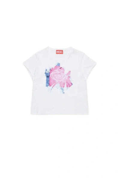 Diesel Kids' Tcutiepeel Peel-off Print T-shirt In White