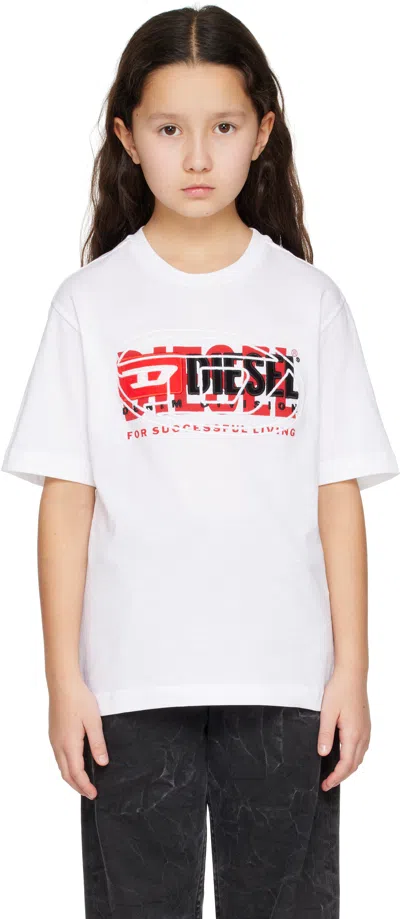 Diesel Kids White Logo T-shirt In K100