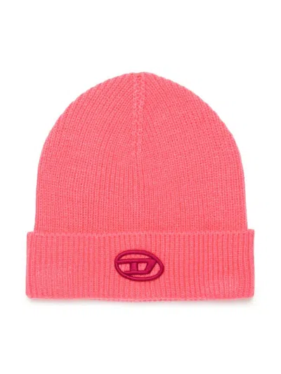 Diesel Kids' Logo-embroidered Ribbed-knit Beanie In Pink