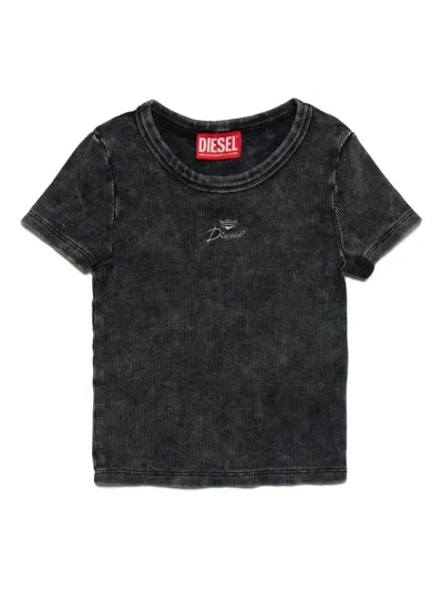 Diesel Kids T-shirt A Coste Con Ricamo In Black