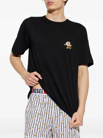 Diesel Kit-jack-d-core Floral-print Two-piece Pajamas In Black