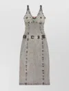 Diesel Knee Length Denim Dress With Contrast Stitching In Gray