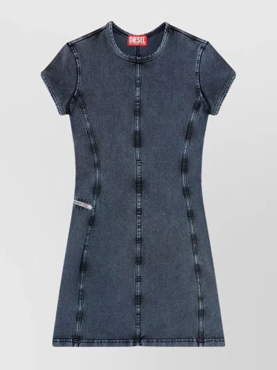 Diesel Knee Length Denim Dress With Contrast Stitching In Blue
