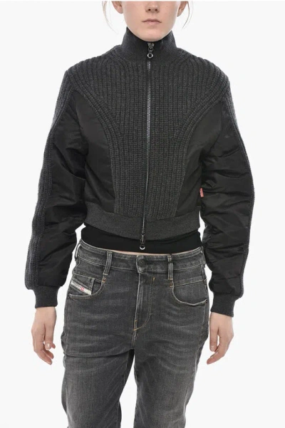 Diesel Knit Bomber M-odena With Nylon Inserts In Black
