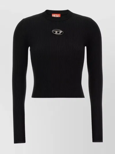 Diesel Knit Crew Neck Top With Long Sleeves In Black
