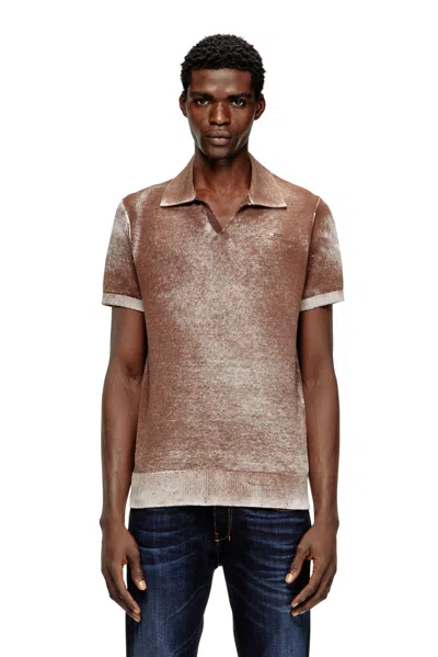 Diesel Knit Polo Shirt With Faded Reverse Print In Multi