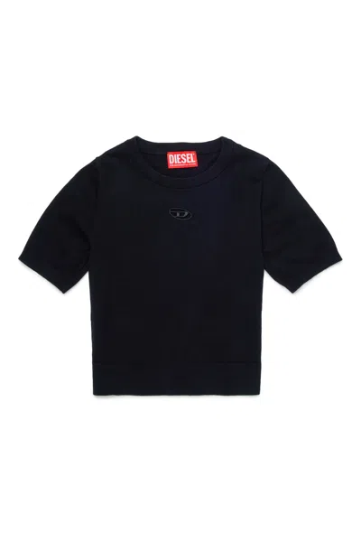 Diesel Kids' Knit Top Branded With Oval D Logo In Black