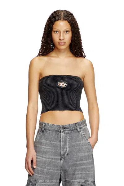 Diesel Knit Tube Top With Cut-out Logo In Black