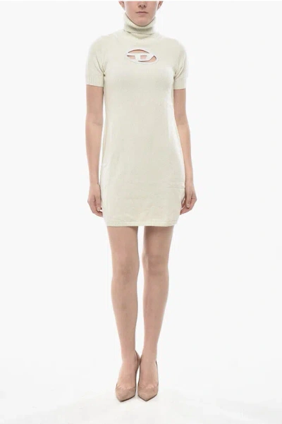 Diesel Knit Turtleneck Dress M-argaret With Cut-out Detail In White