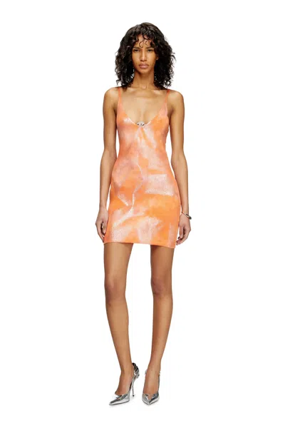 Diesel Knitted Dress With Metallic Accent In Orange