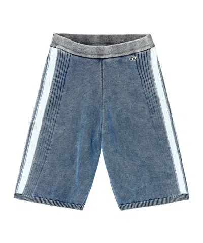 Diesel Knitted Shorts With Sporty Bands In Blue
