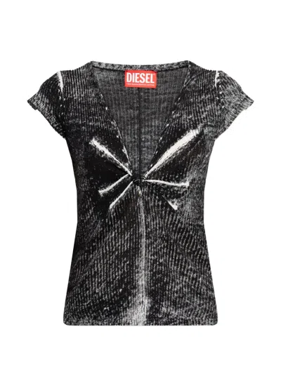 Diesel Knotted V-neck T-shirt In Black
