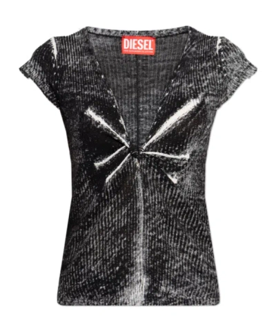 Diesel Knotted V-neck T-shirt In Black