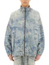 Diesel 'd-krap' Light-blue Worn Effect Jacket With Zip And Raised Collar In Navy