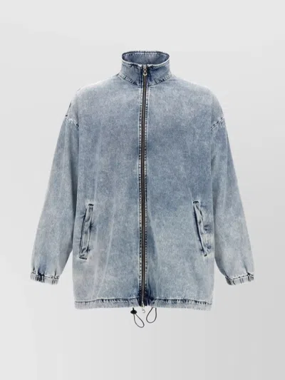 Diesel 'krap-s1' High Collar Denim Jacket With Drawstring Hem In Light Blue