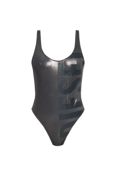 Diesel Logo One-piece Swimsuit In Silver