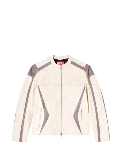 Diesel L-adam Leather Jacket In Neutral