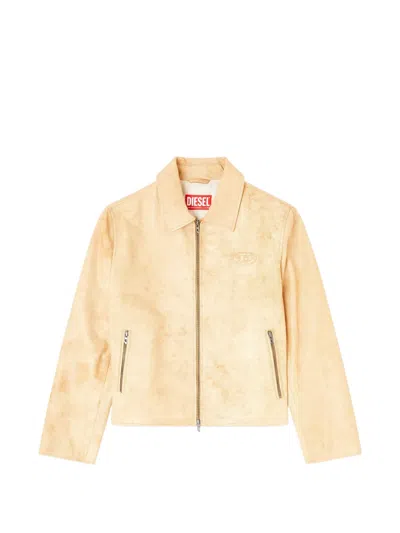 Diesel L-amar-a-fem-s1 Embossed-logo Leather Jacket In Neutral