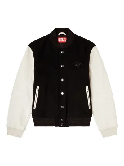 Diesel Bomber Jacket In Wool Blend And Leather In Black