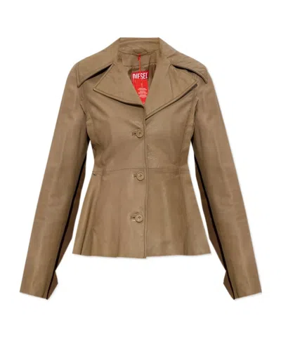 Diesel L-atoya Leather Jacket In Brown