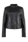 Diesel Red Tag Cropped Leather L-totem Jacket With Knit Details In Black