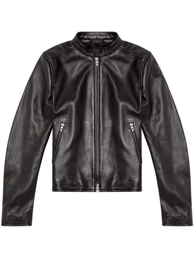 Diesel Black Lambskin Mock Neck Jacket In Multicolor