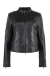 Diesel Red Tag Cropped Leather L-totem Jacket With Knit Details In Black