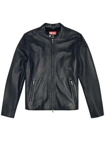 Diesel L-carver Leather Jacket In Multicolor
