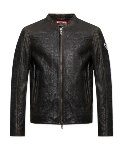 Diesel L-cobbe Leather Jacket In Brown