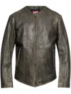 Diesel Zippered Long-sleeved Leather Jacket In Brown
