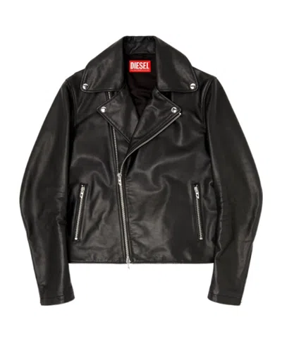 Diesel L-eo-wrd Leather Jacket In Black
