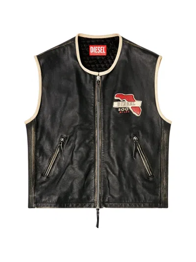 Diesel L-flying-20th Zip-up Gilet In Black