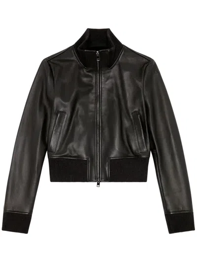 Diesel L-hung Logo-embossed Leather Jacket In Schwarz