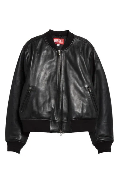 Diesel Oversized Leather Bomber Jacket L-ilan In Black