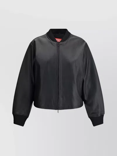 Diesel L-ilyan Lambskin Jacket With Ribbed Collar And Cuffs In Black