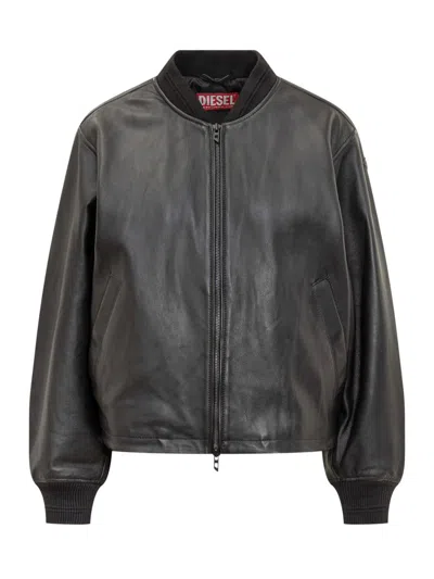 Diesel L-ilyan Leather Jacket In Black