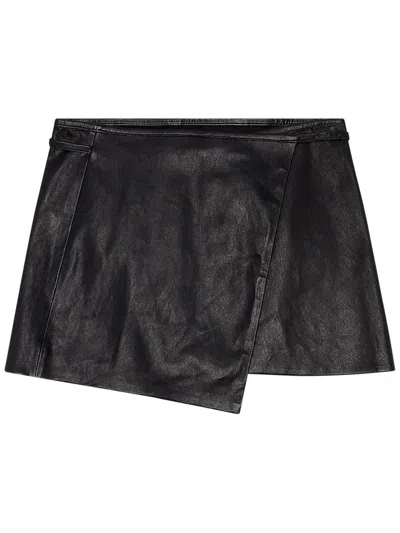 Diesel L-kesselle Leather Skirt In Black