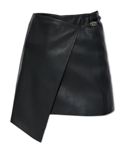 Diesel L-kesselle Leather Skirt In Black