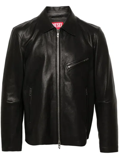 Diesel L-korn Leather Jacket In Black